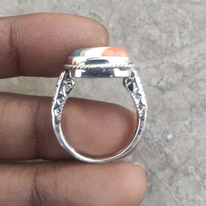 Oyster Copper Turquoise ring ,925 Sterling Silver Ring, Handmade Hammered Bar Band Ring Gifts For Her Birthday Wedding AnniversaryBirthstone
