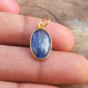 Handmade 18K Gold Kyanite Charm Pendant: Natural Gemstone Jewelry