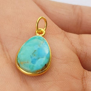 Handmade 18K Gold Turquoise Pendant: Natural Gemstone Charm