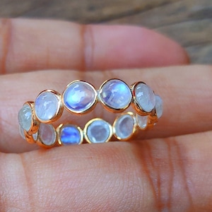 Moonstone Full Eternity Band Ring-925 Sterling Silver Handmade Ring, Natural Blue Fire Rainbow Moonstone Ring, Gemstone Ring, Handmade Ring