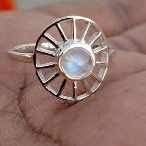 Rainbow Moonstone Ring: Handmade 925 Sterling Silver Boho Ring
