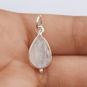 Moonstone Charm ,925 Sterling Silver Pendant, Minimalist Charm ,Handmade Charm ,Natural Rainbow Moonstone Necklace, Dainty Pendant