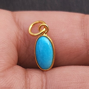 Turquoise Gold Charm ,18k Gold Pendant, Handmade Gold Charm, Natural  Blue Turquoise Charm Necklace, Dainty Gold Pendant