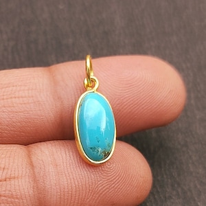 Turquoise Gold Charm ,18k Gold Pendant, Handmade Gold Charm, Natural  Blue Turquoise Charm Necklace, Dainty Gold Pendant