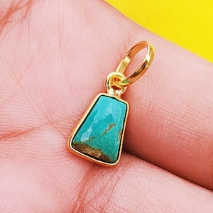 Turquoise Gold Charm ,18k Gold Pendant, Handmade Gold Charm, Natural  Blue Turquoise Charm Necklace, Dainty Gold Pendant