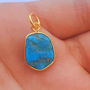 Turquoise Gold Charm ,18k Gold Pendant, Handmade Gold Charm, Natural  Turquoise Charm Necklace, Dainty Gold Pendant