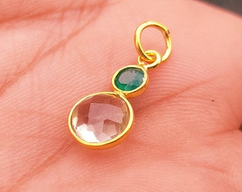 Green Amethyst & Onyx 18k Gold Charm Pendant