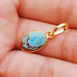 Turquoise Gold Charm ,18k Gold Pendant, Handmade Gold Charm, Natural  Blue Turquoise Charm Necklace, Dainty Gold Pendant