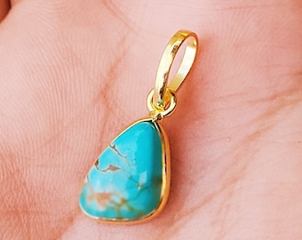 Handmade 18k Gold Turquoise Charm: Natural Blue Pendant