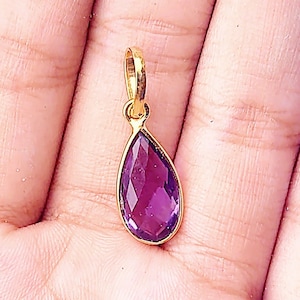 18k Solid Gold Amethyst Charm Pendant - Handmade Dainty Gemstone