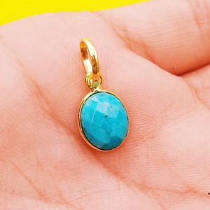 Turquoise Gold Charm ,18k Gold Pendant, Handmade Gold Charm, Natural  Blue Turquoise Charm Necklace, Dainty Gold Pendant