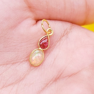 Ethiopian Opal & Tourmaline 18k Gold Charm Pendant