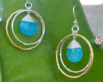 Sterling Silver Aquamarine Earrings: Wire Wrapped Dangle, March Birthstone