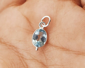 Blue Topaz Sterling Silver Charm: Handmade Dainty Pendant