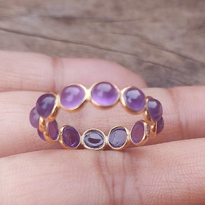 Handmade 18k Gold Amethyst Eternity Band Ring