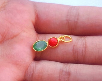 Handmade 18k Gold Emerald & Coral Charm Pendant
