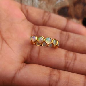 Ethiopian Opal Eternity Ring: 22K Gold Plated 925 Sterling Silver