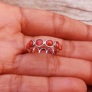 Coral Full Eternity Band Ring-925 Sterling Silver Handmade Ring, Natural Coral  Ring, Gemstone Ring, Handmade Jewelry Ring