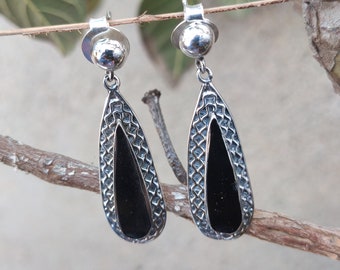 Black Enamel Studs Earrings ,Antique design earring, Solid 925 sterling silver Earrings, Black color Handmade Earrings, Gift for women