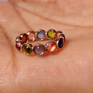 Multi Tourmaline Eternity Ring: 22k Rose Gold, Sterling Silver Handmade Band