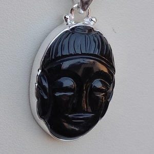 Buddha Head Necklace ,Black spinel pendant ,925 Sterling Silver ,Gemstone necklace ,Buddha Head handmade Pendant, Buddha Necklace gift her