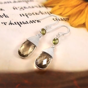 Smoky wire wrapped earring ,solid 925 sterling sliver handmade  earring, birthstone Smoky topaz , gifts item, hand made earring