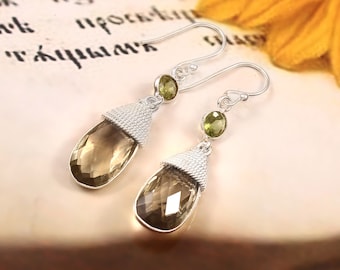 Smoky Topaz Sterling Silver Earrings: Wire Wrapped Dangle Earrings