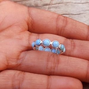 Larimar Full Eternity Band Ring-925 Sterling Silver Handmade Ring, Natural Larimar Ring, Gemstone Ring, Handmade Jewelry Ring