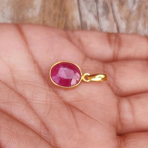 Handmade 18k Solid Gold Ruby Charm Pendant: Dainty Oval Gemstone Charm