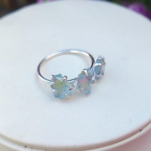 Raw Aquamarine Ring: Handmade Sterling Silver Three Stone Ring
