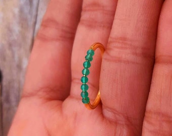 18k Solid Gold Emerald Dainty Ring Green Emerald Beads Band Gift For her