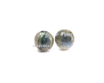 Handmade Labradorite Stud Earrings: 925 Sterling Silver, Natural Gemstone