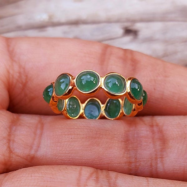 Emerald Eternity Band Ring: 22k Gold Plated 925 Sterling Silver, Handmade