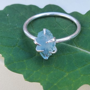 Raw Aquamarine Ring: Boho 925 Sterling Silver Crystal Ring