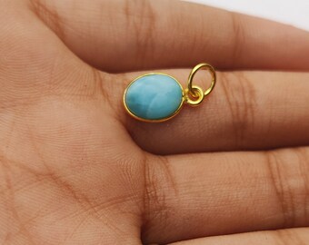 Larimar Charm: Handmade 925 Sterling Silver, 18k Gold Plated