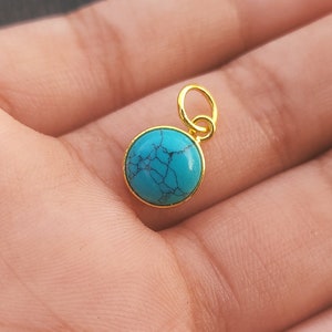 Turquoise Gold Charm ,18k Gold Pendant, Handmade Gold Charm, Natural  Blue Turquoise Charm Necklace, Dainty Gold Pendant
