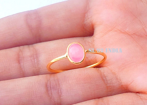 Handmade 18kt Gold Ring: Natural Pink Opal Gemstone