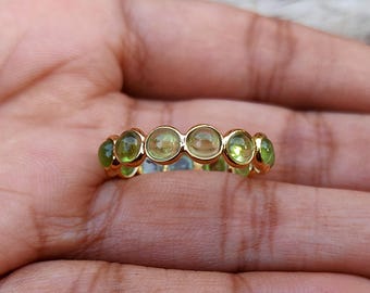 Handmade Peridot Full Eternity Band Ring: 22k Gold Plated Sterling Silver
