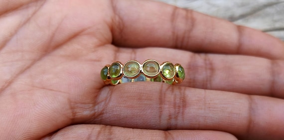 Handmade Peridot Full Eternity Band Ring: 22k Gold Plated Sterling Silver
