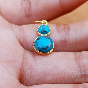 Turquoise Gold Charm ,18k Gold Pendant, Handmade Gold Charm, Natural Blue Turquoise Charm Necklace, Dainty Gold Pendant