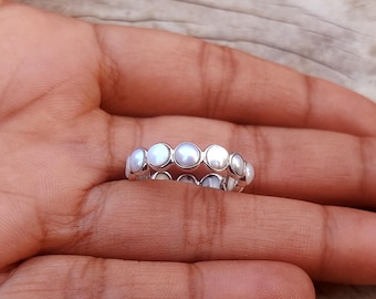 Pearl Eternity Band Ring: Handmade 925 Sterling Silver