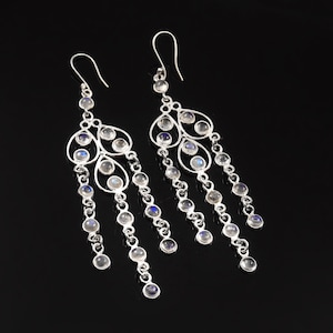 Moonstone Chandelier Earrings: Handmade Sterling Silver Dangle Jewelry