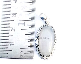 Rainbow Moonstone Sterling Silver Pendant - Black Oxidized Gemstone Necklace