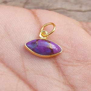 Turquoise Gold Charm ,18k Solid Gold Pendant, Handmade Gold Charm, Natural Gemstone Purple Turquoise Charm Necklace, Dainty Gold Pendant