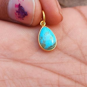 Turquoise Gold Charm ,18k Gold Pendant, Handmade Gold Charm, Natural  Blue Turquoise Charm Necklace, Dainty Gold Pendant