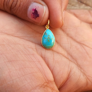 Turquoise Gold Charm ,18k Gold Pendant, Handmade Gold Charm, Natural  Blue Turquoise Charm Necklace, Dainty Gold Pendant