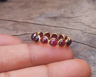 Red Garnet Eternity Ring: 22k Gold Plated Sterling Silver Band