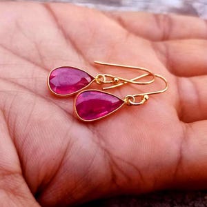 Ruby Royal Drop Earrings - 22k Gold Plated or Sterling Silver July Birthstone Jewelry