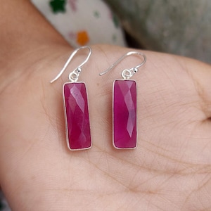 925 Sterling Silver Faceted Rectangle Ruby Earrings