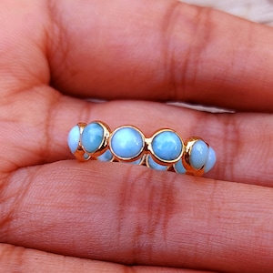 Larimar Full Eternity Band Ring, 22K Gold Plated 925 Sterling Silver Elegant Ring, Natural Larimar Eternity Ring, Gemstone Handmade Ring